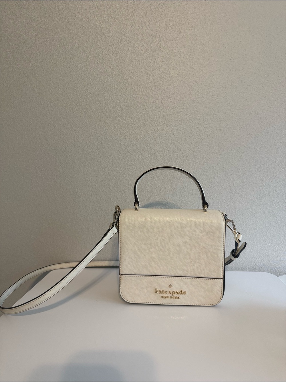 kate spade Cream Leather Top-Handle Crossbody Bag with Strap